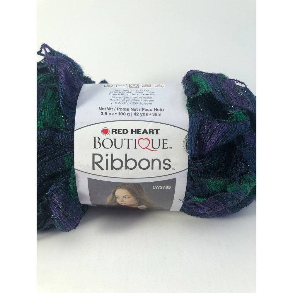 1 Skein Red Heart Boutique Ribbons 42 yards. Color Grapevine. With Metalic Threa